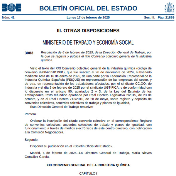 Conveni del sector Indústria Química
