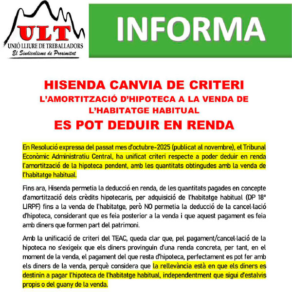 Hisenda canvia de criteri